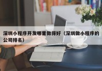 深圳小程序开发哪里做得好（深圳做小程序的公司排名）