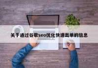 关于通过谷歌seo优化快速出单的信息